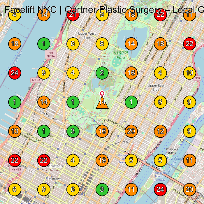 Facelift NYC | Gartner Plastic Surgery Plastic Surgery Clinic GeoGrid ranking map for New York NY